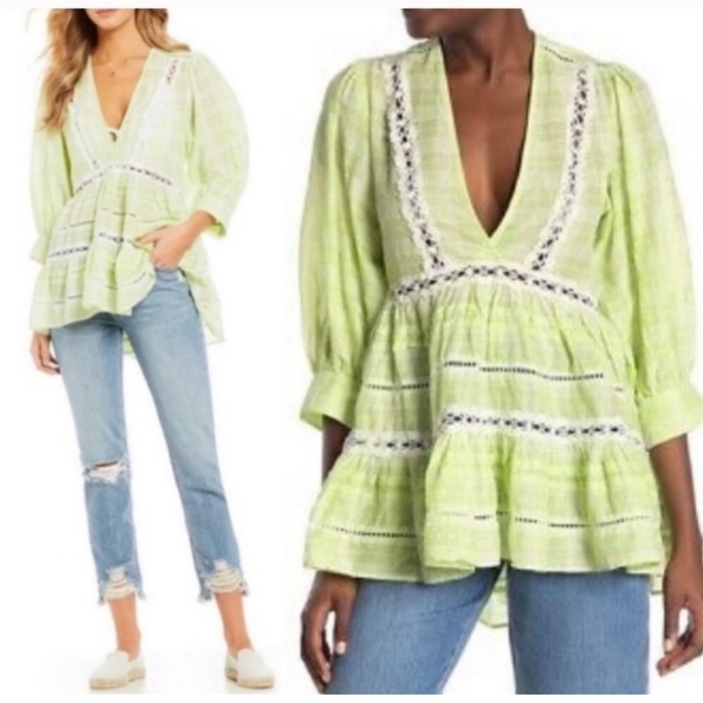 NWT Free People Time Out Lace Lime Combo Tunic Top